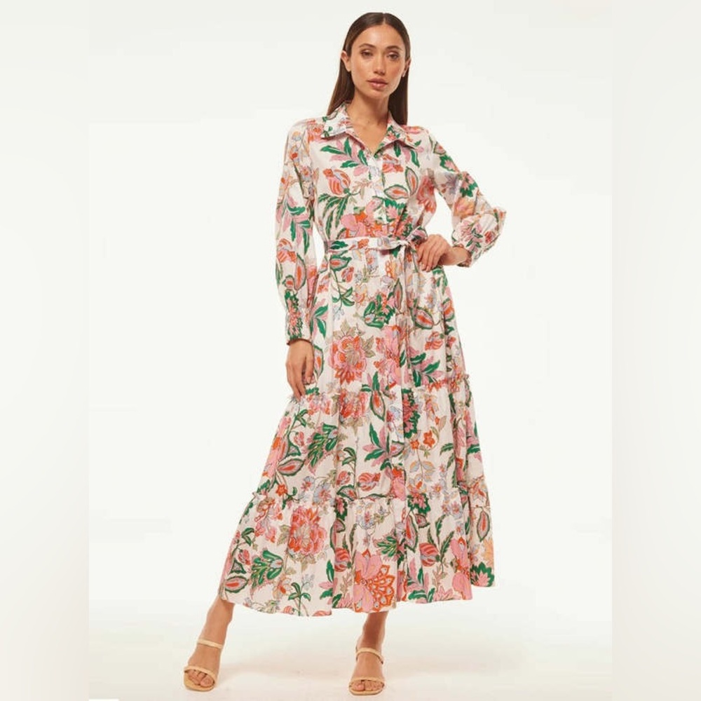NWT MISA Esme Casablanca Floral Maxi Midi Shirt Long Sleeve Dress